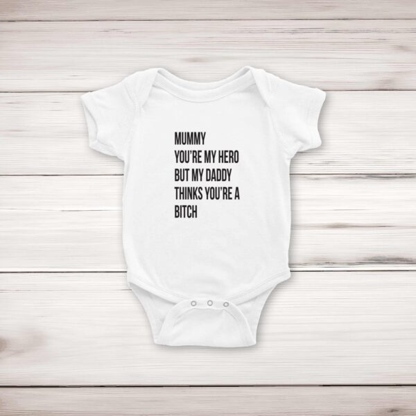 Mummy You're My Hero - Rude Babygrows & Sleepsuits - Blue Bubble - Image 1 of 4