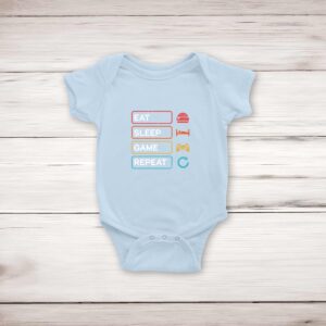 Eat Sleep Game Repeat - Geeky Babygrows & Sleepsuits - Blue Bubble - Image 2 of 4