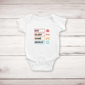 Eat Sleep Game Repeat - Geeky Babygrows & Sleepsuits - Blue Bubble - Image 1 of 4