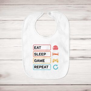 Eat Sleep Game Repeat - Geeky Bibs - Blue Bubble - Image 1 of 4