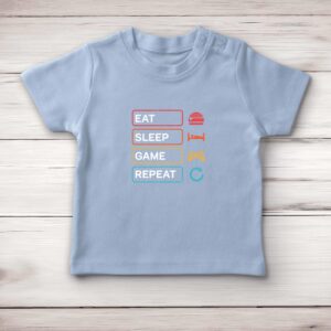 Eat Sleep Game Repeat - Geeky Baby T-Shirts - Blue Bubble - Image 2 of 4