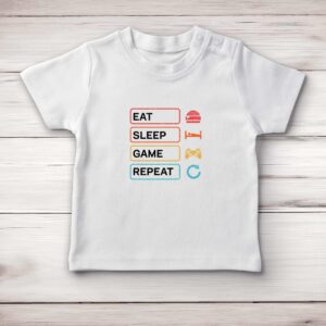 Eat Sleep Game Repeat - Geeky Baby T-Shirts - Blue Bubble - Image 1 of 4